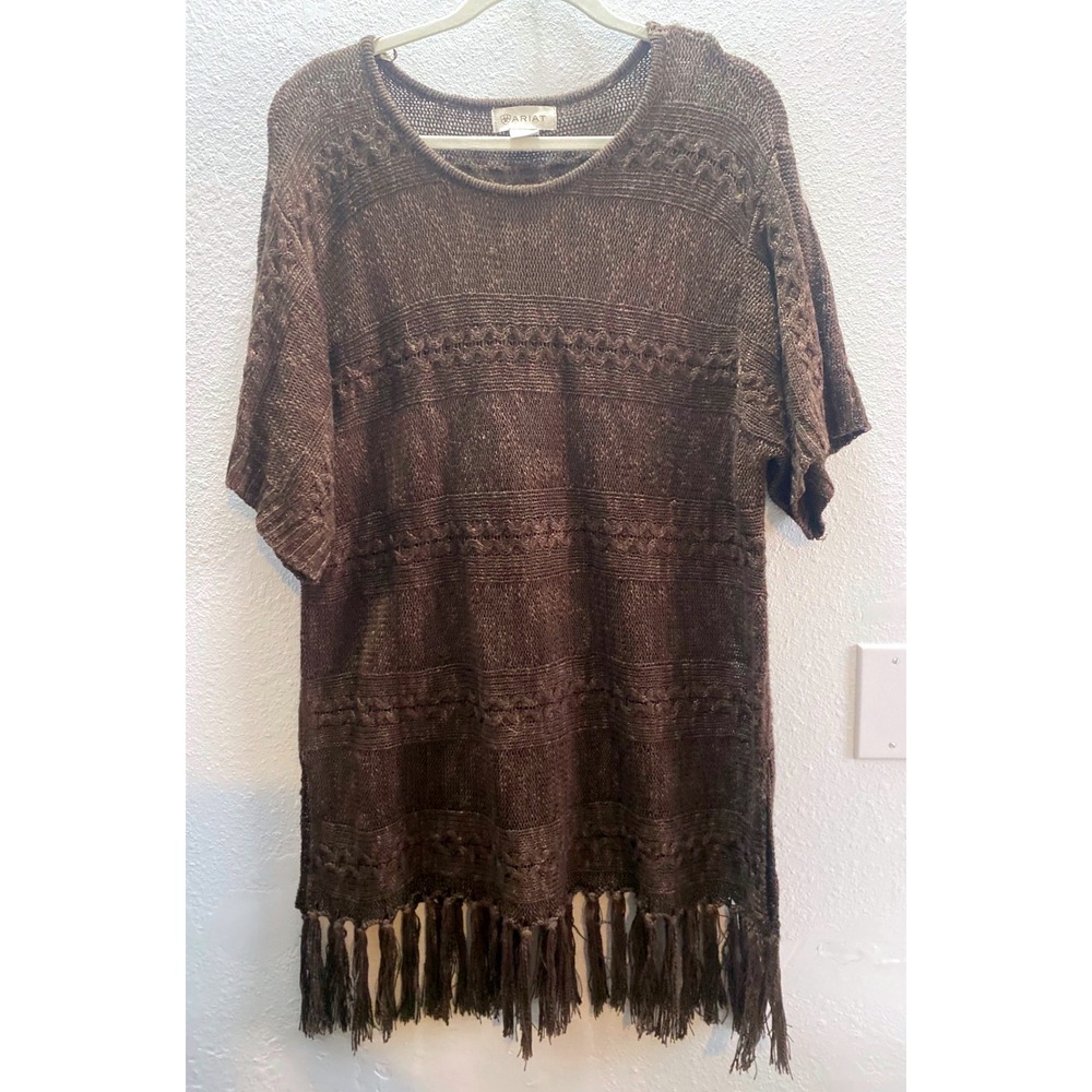 Ariat Women's Size L/XL  Fringe Poncho Tunic Sweater Brown Western Cowgirl